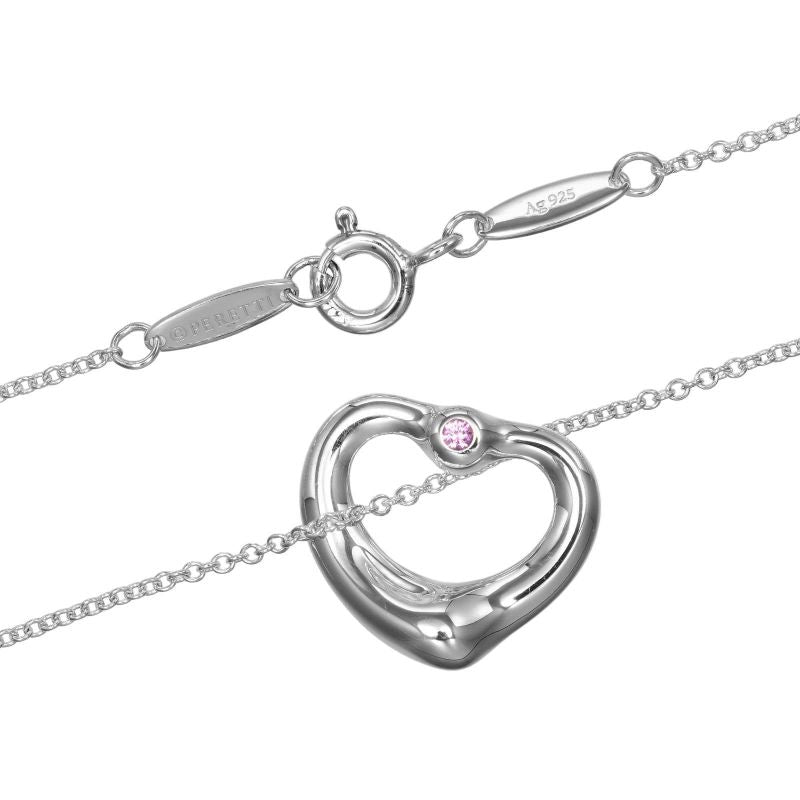 Tiffany & Co Open Heart 925 Silver And Pink Sapphire Ladies 3.64g Necklace