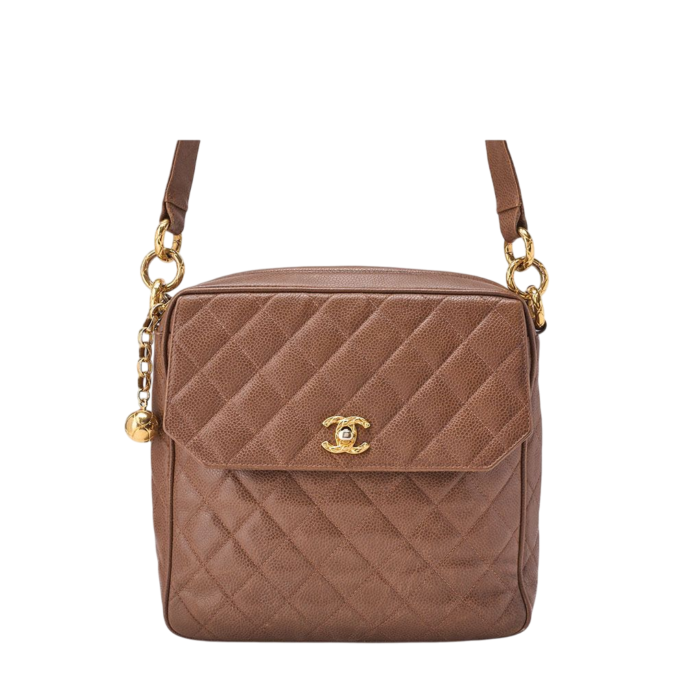 Chanel Chain Shoulder Matelasse Caviar Skin Brown Coco Mark Ball Charm Turnlock