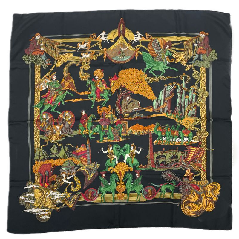 Hermes Carre 90 Au FIL De La SOIE Silk Scarf With Box