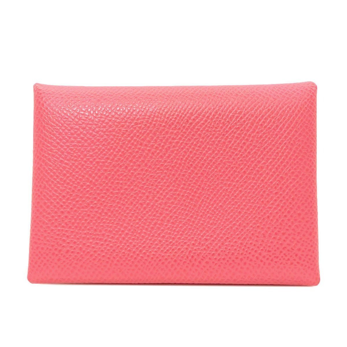 Hermes Calvi Duo Rose Azalea Silver Card Case Epsom