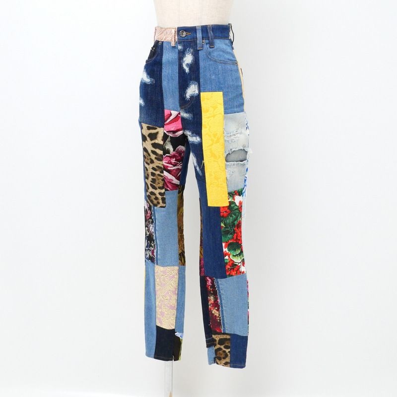 Dolce & Gabbana Denim Pants 40 Patchwork Tapered