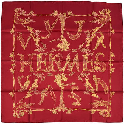 Hermes Scarf Carré 90 Animal Alphabet Animal Alphabet Women's Branded Silk Red