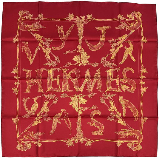 Hermes Scarf Carré 90 Animal Alphabet Animal Alphabet Women's Branded Silk Red