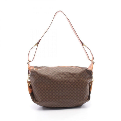 Celine Shoulder Bag Macadam Dark Brown Canvas Leather