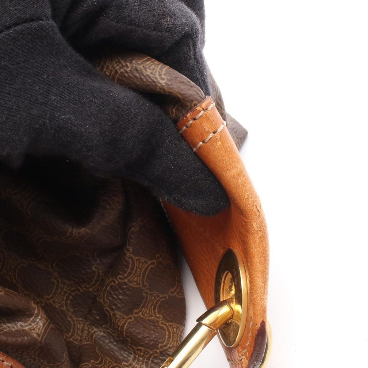Celine Shoulder Bag Macadam Dark Brown Canvas Leather — view 7