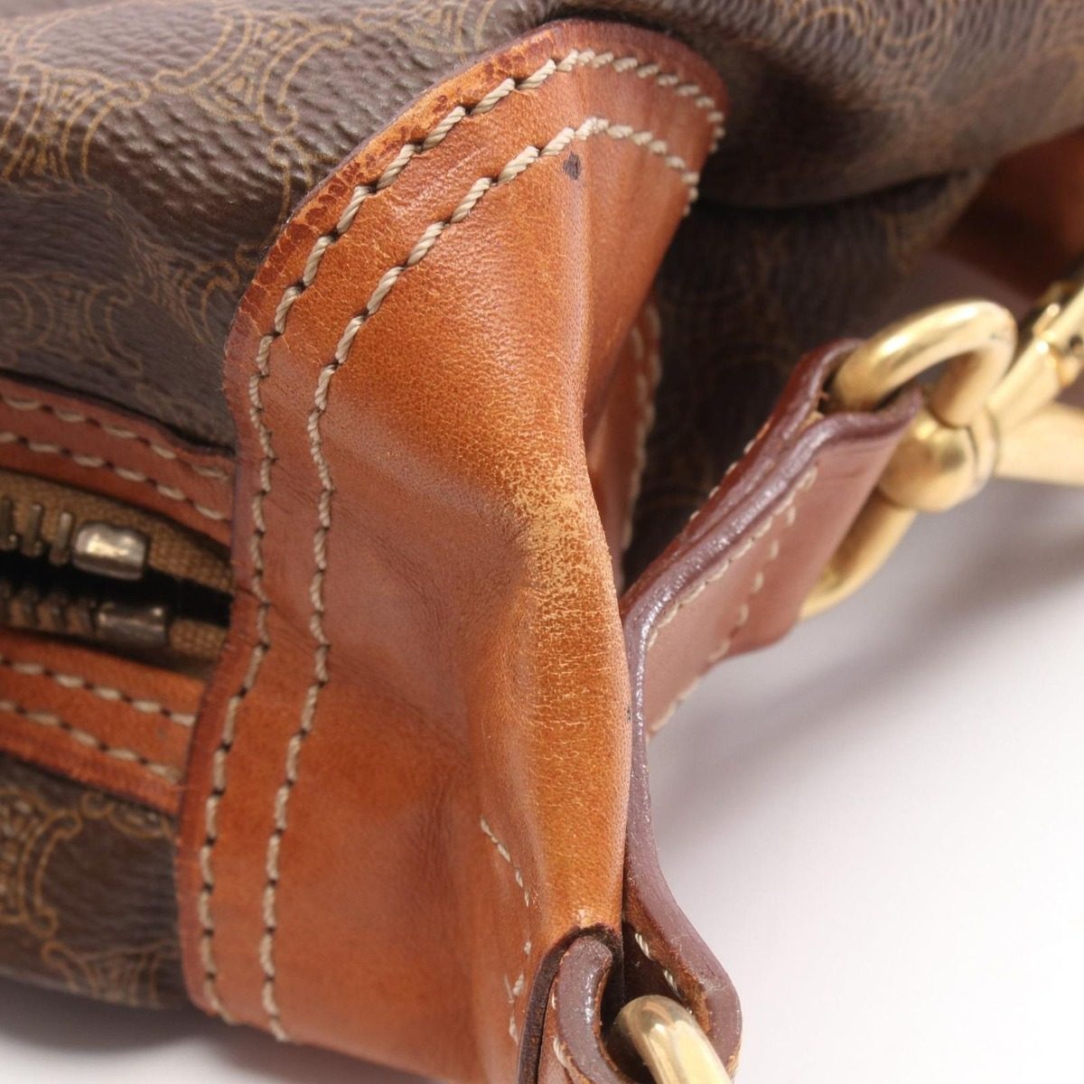 Celine Shoulder Bag Macadam Dark Brown Canvas Leather — view 8