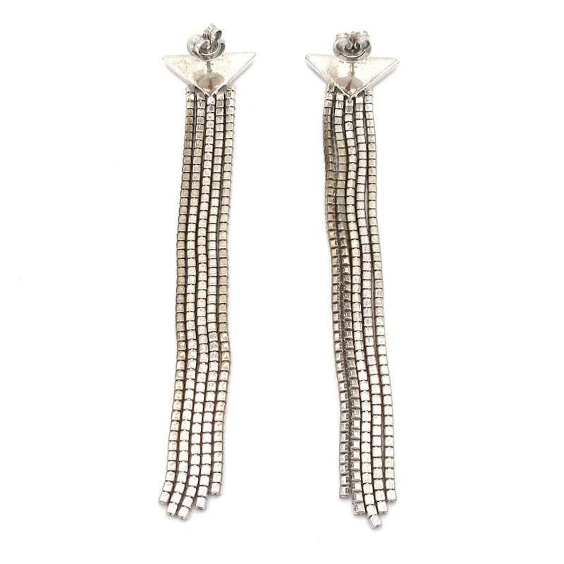 Prada Earrings Silver And Clear Triangle Logo