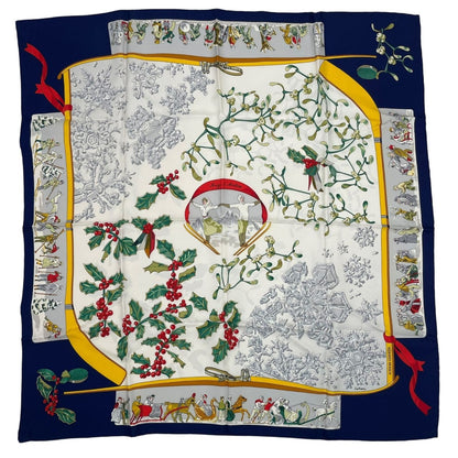 Hermes Scarf Silk Carre 90 Neige D'antan Last Year's Snow Navy