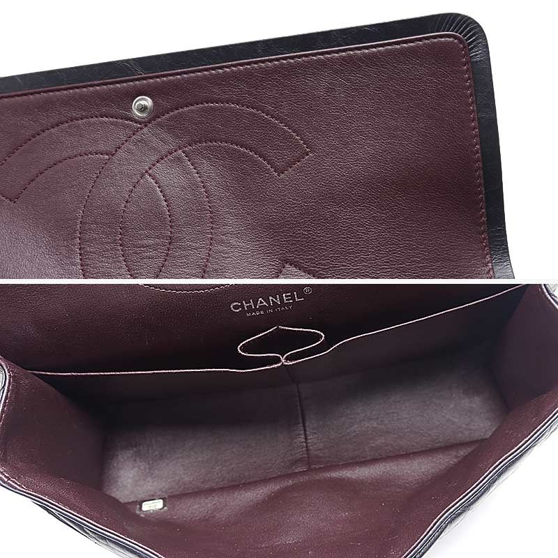 Chanel 2.55 Chain Shoulder Bag Black Calf Silver Hardware