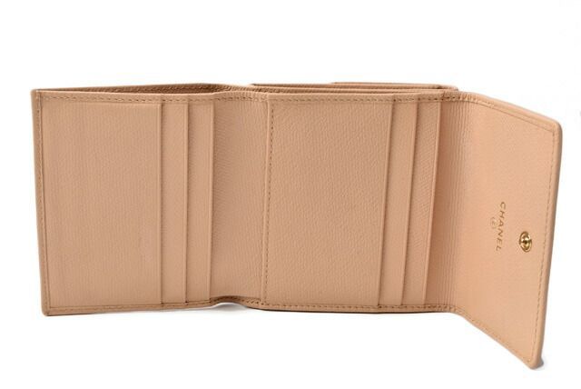 Chanel Foldable Wallet Double Hook Chanel Wallet A20902 Coco Mark Beige