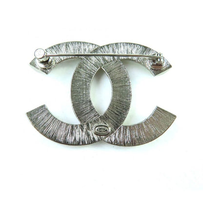 CHANEL A23V A63085 Rhinestone Coco Mark Brooch Accessory Silver With Box And