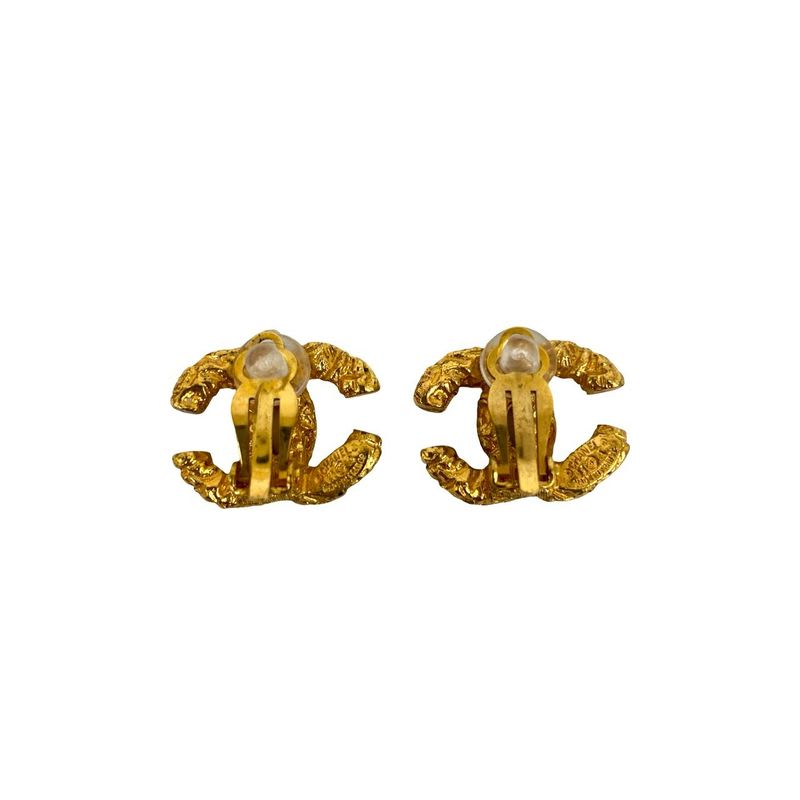 Chanel Vintage Coco Mark Lava Earrings Ear Cuff Accessories 93A