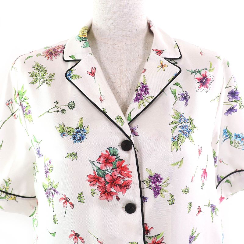 Christian DIOR 23AW 241v29a6845 100% Silk Floral Pattern Logo Button Short