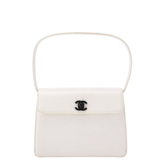 Chanel Handbag Mini Kelly Shape Caviar Leather White With Gold Hardware Bag