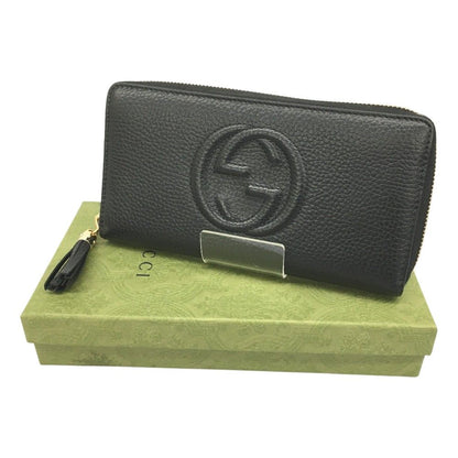 Gucci Leather Round Zipper Long Wallet Soho Soho Outlet 598187 Black