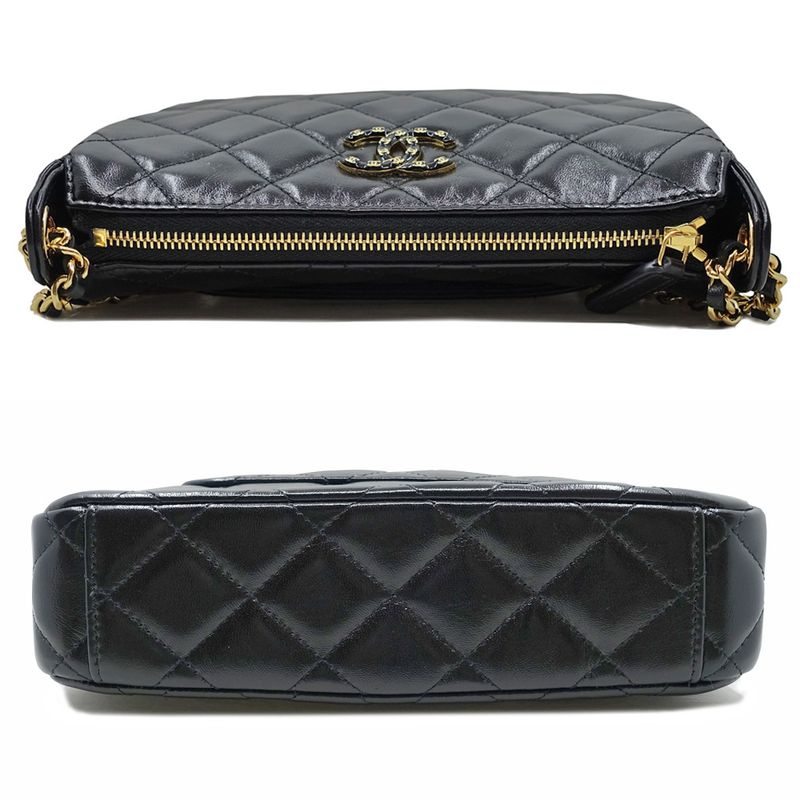 Chanel Chain Clutch 2WAY Bag Hand Shoulder - Leather Coco Mark Black