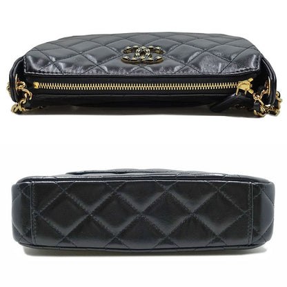 Chanel Chain Clutch 2WAY Bag Hand Shoulder - Leather Coco Mark Black