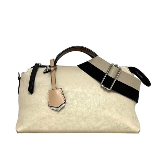 Fendi 2-Way Shoulder Bag Visible Beige Brown Black White Leather