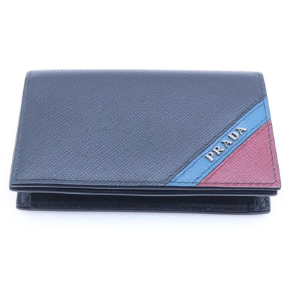 Prada Saffiano Logo Business Card Holder Coin Case Black Bold-blue