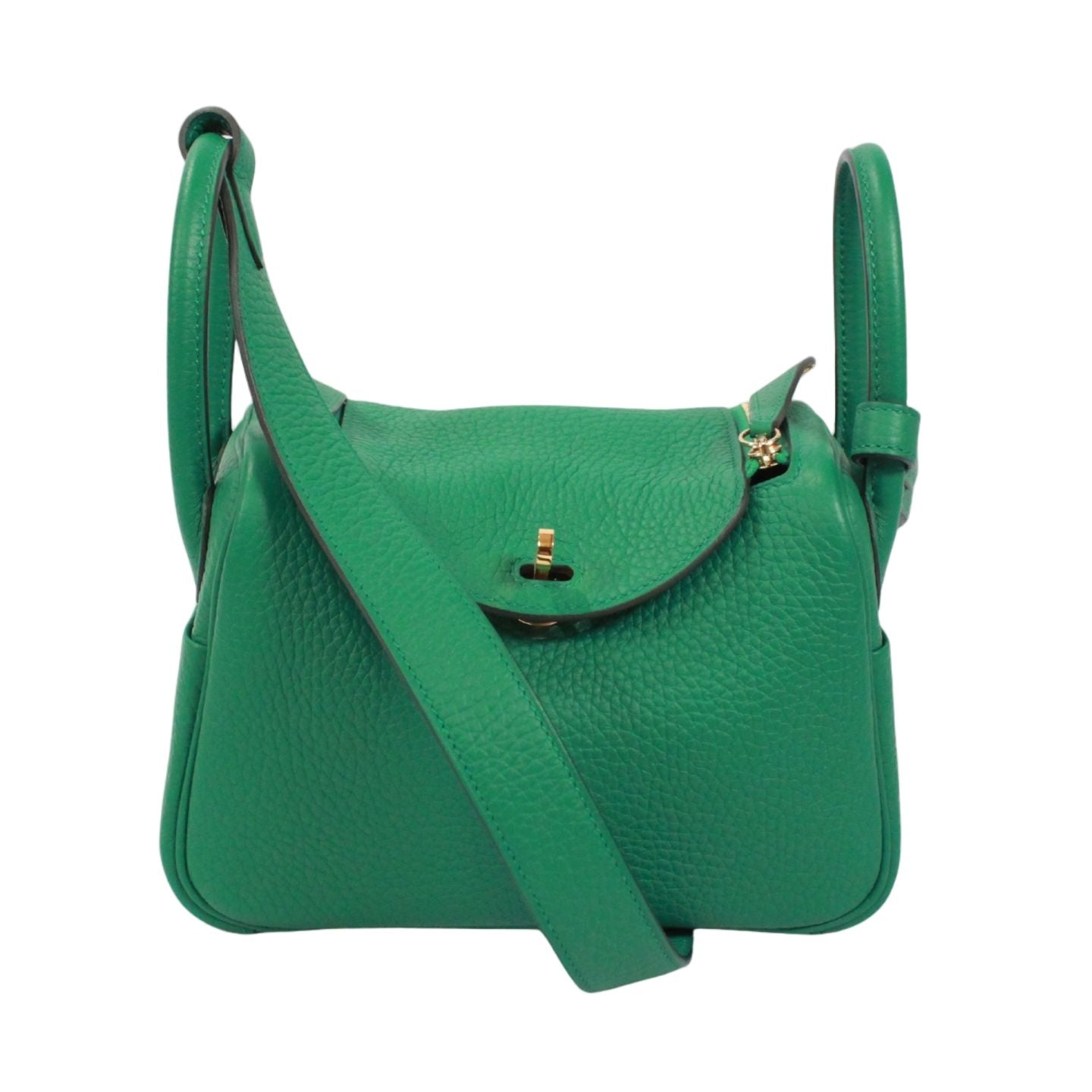 Hermes Mini Lindy 20 Taurillon Clemence Leather Green Shoulder Bag Gold