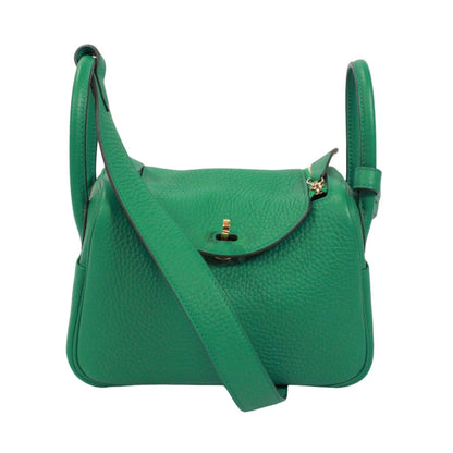 Hermes Mini Lindy 20 Taurillon Clemence Leather Green Shoulder Bag Gold