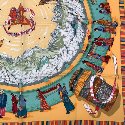 Hermes Carre 90 Scarf Silk Prieres AU VENT Prayer In The Wind Orange