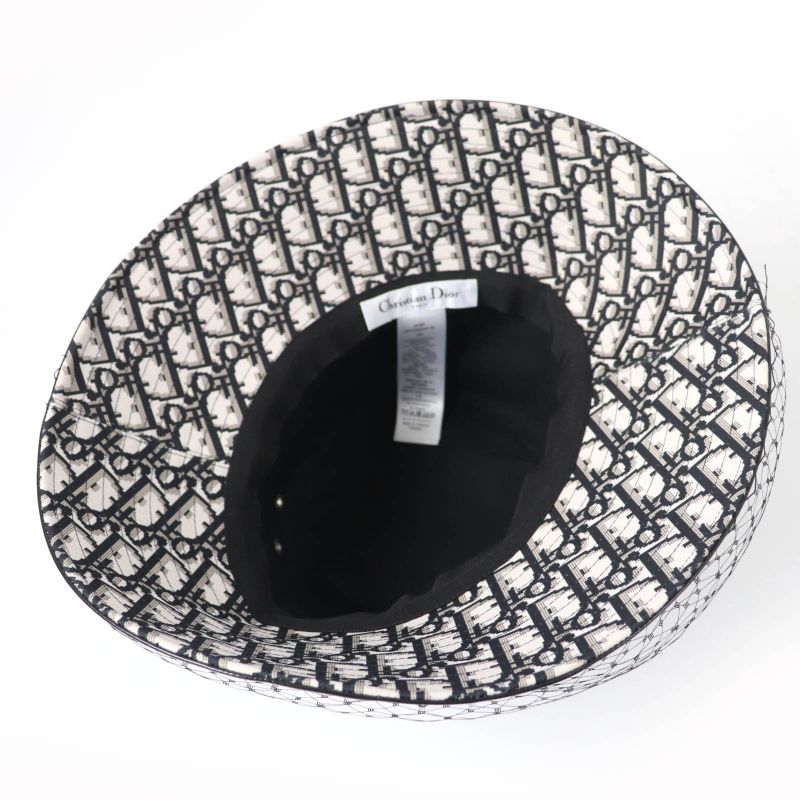 Christian DIOR 95tdd924g135 Oblique Bucket Hat With Veil Tulle Black 59 Made In