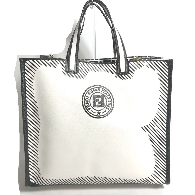 Fendi Tote Shopper Bag 8bh357 Coated Canvas White