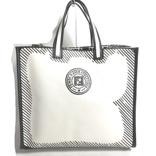Fendi Tote Shopper Bag 8bh357 Coated Canvas White