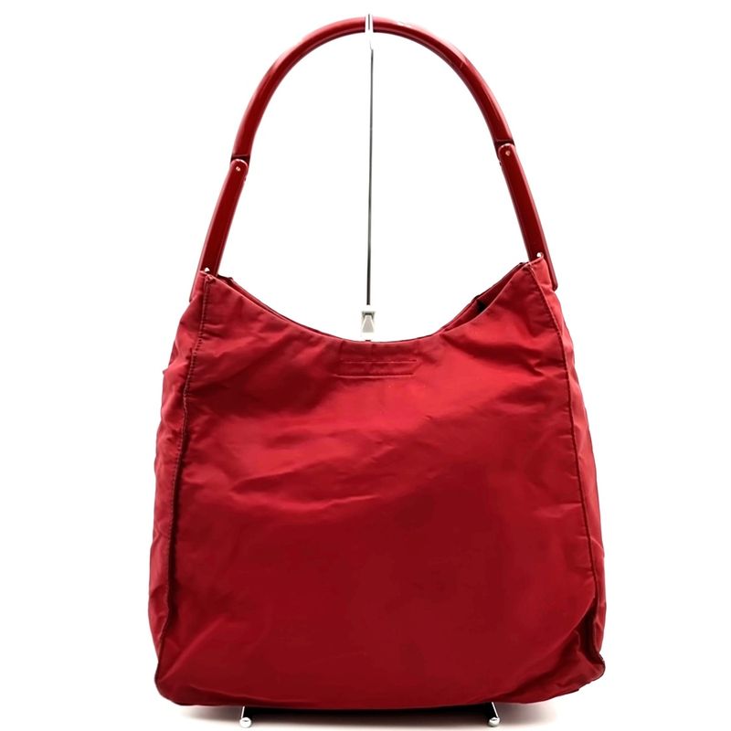 Prada Tote Handbag One Shoulder Plastic Handle Nylon Red Vintage Ladies Men