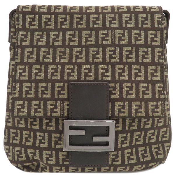 Fendi Shoulder Bag Zucchino Canvas Leather Brown Silver Hardware Brown 8bt075