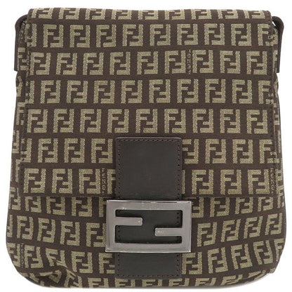 Fendi Shoulder Bag Zucchino Canvas Leather Brown Silver Hardware Brown 8bt075