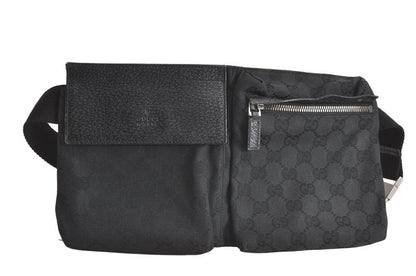 Gucci Vintage Waist Body Bag Wallet GG Canvas Leather 28566 Black 3064n