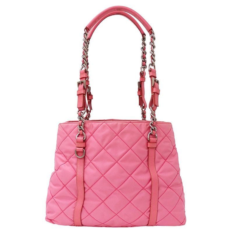 Prada Bag Tote Nylon Pink Handbag Chain Quilted Fancy