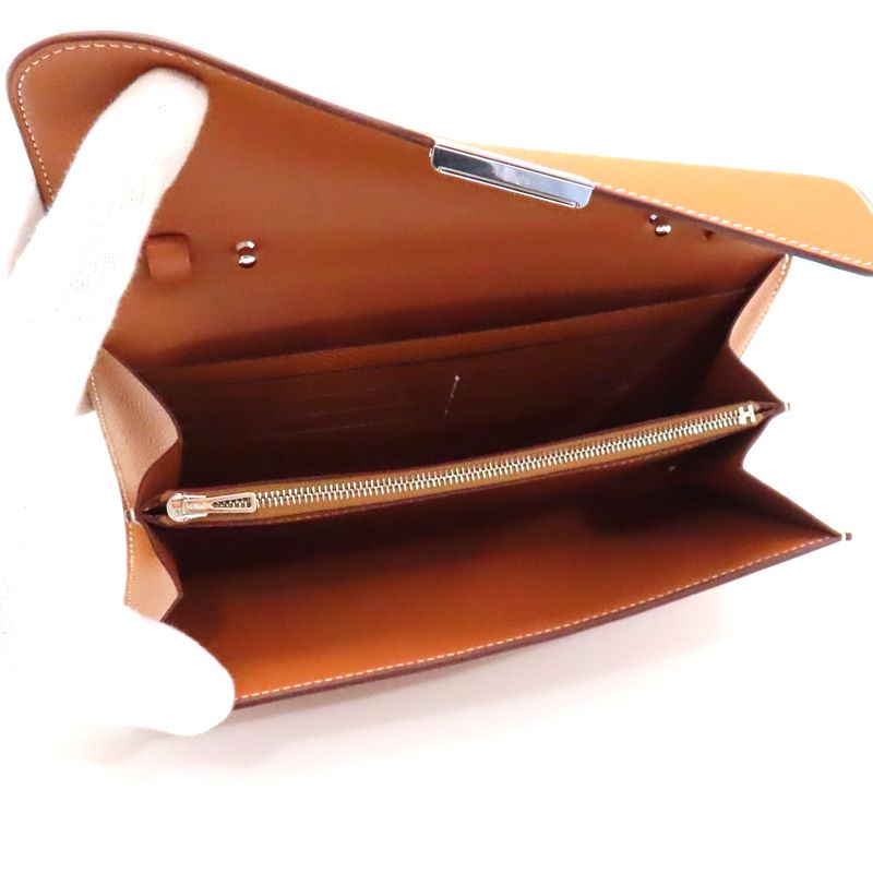 Unused Hermes Constance To-go-w Engraved Long Wallet Pouch Epson Gold