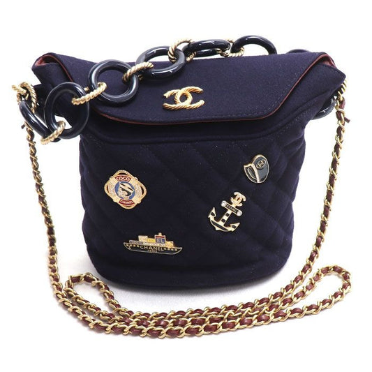 Chanel Paris Hamburg Chain Shoulder Bag Navy