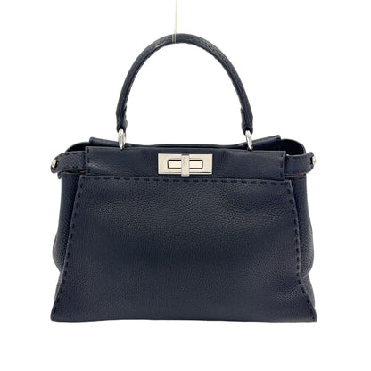 Fendi Peekaboo Iconic Selleria Leather Black Handbag Silver