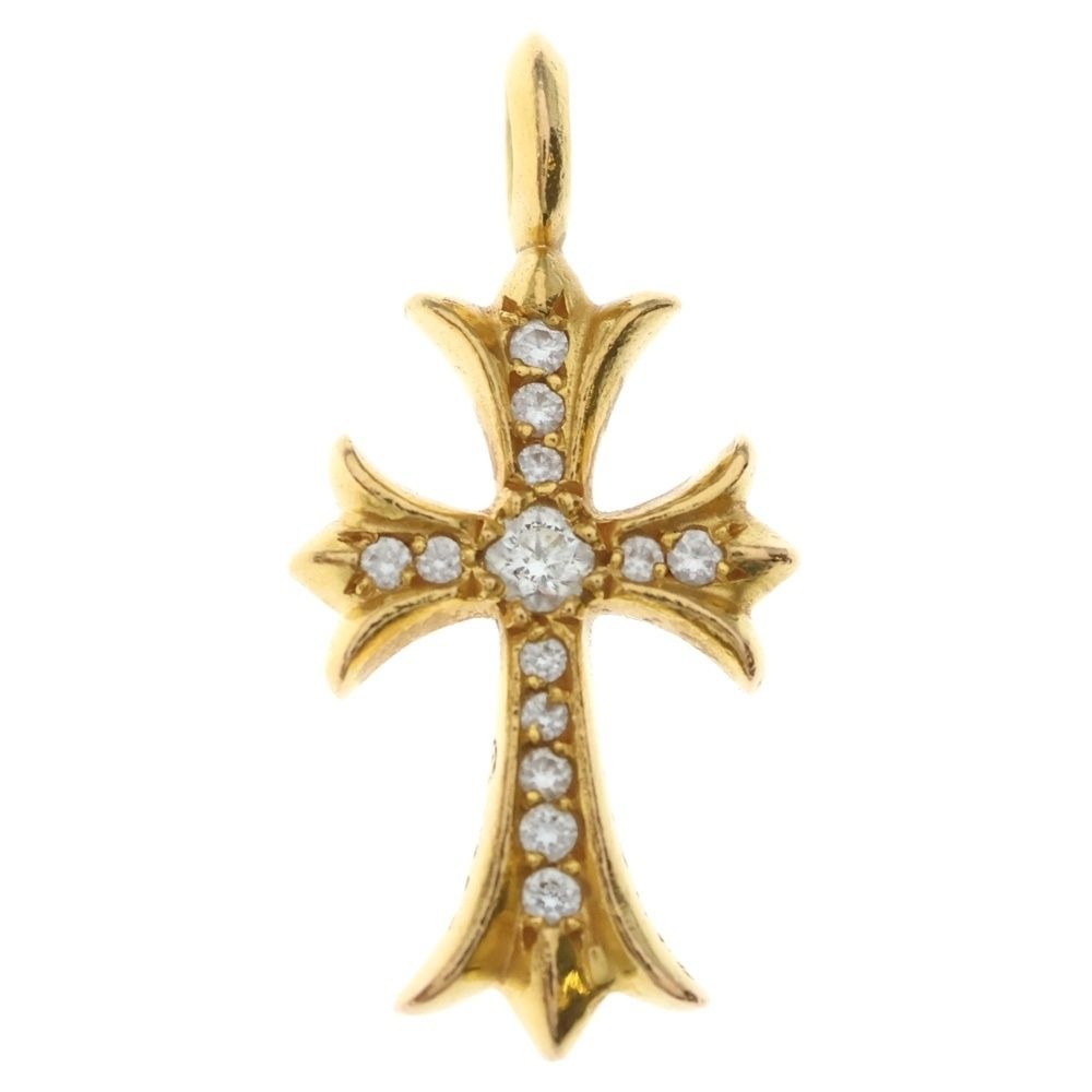 Chrome Hearts 22k Tny Crsf P Dia Tiny Fat Cross Pave Diamond Pendant Top Gold