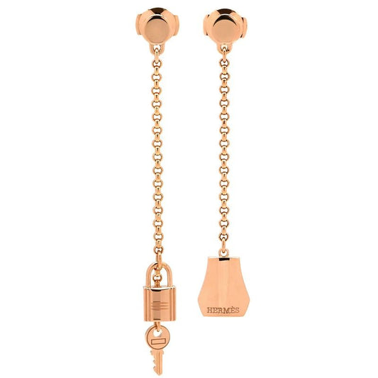Hermes Earrings Kelly Clochette 18K Pink Gold Rose 750 AU Drops
