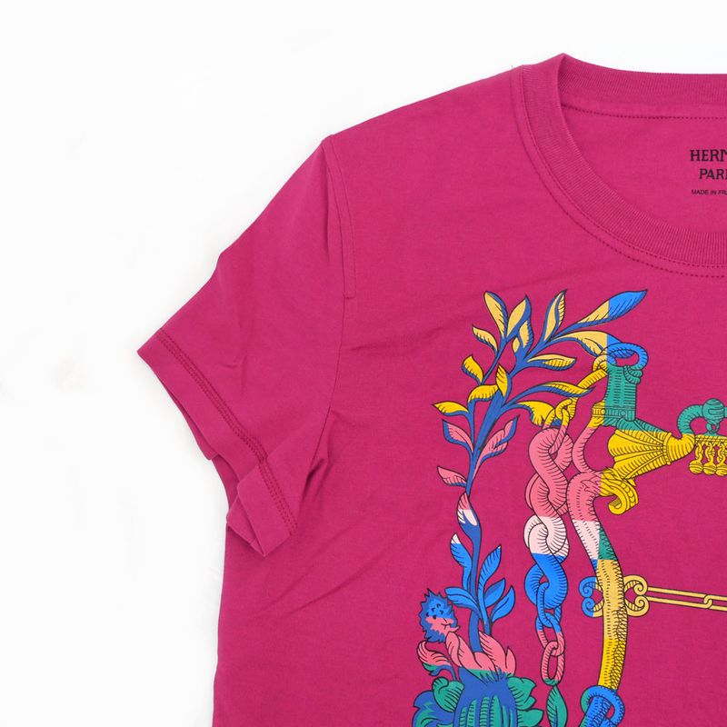 Hermes Short Sleeve T-shirt Della Cavalleria Rouge Magnolia Size 36