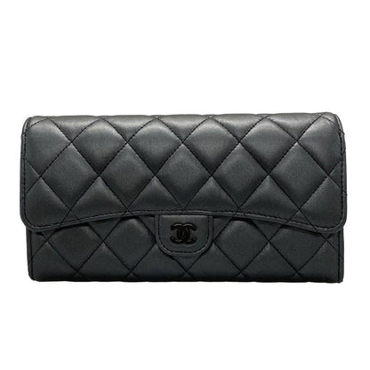Chanel Long Wallet Matelasse Ap0241 Black Hardware / Sole Black Lambskin