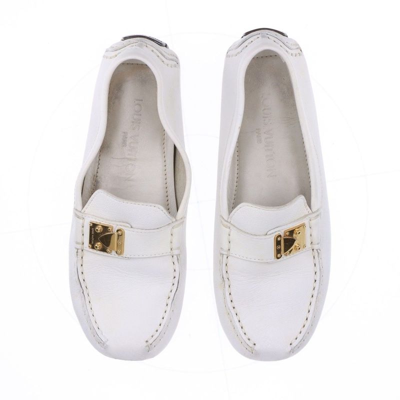 Louis Vuitton 02 Monte Carlo Leather Driving Shoes Women's 34 Td0052 White Made