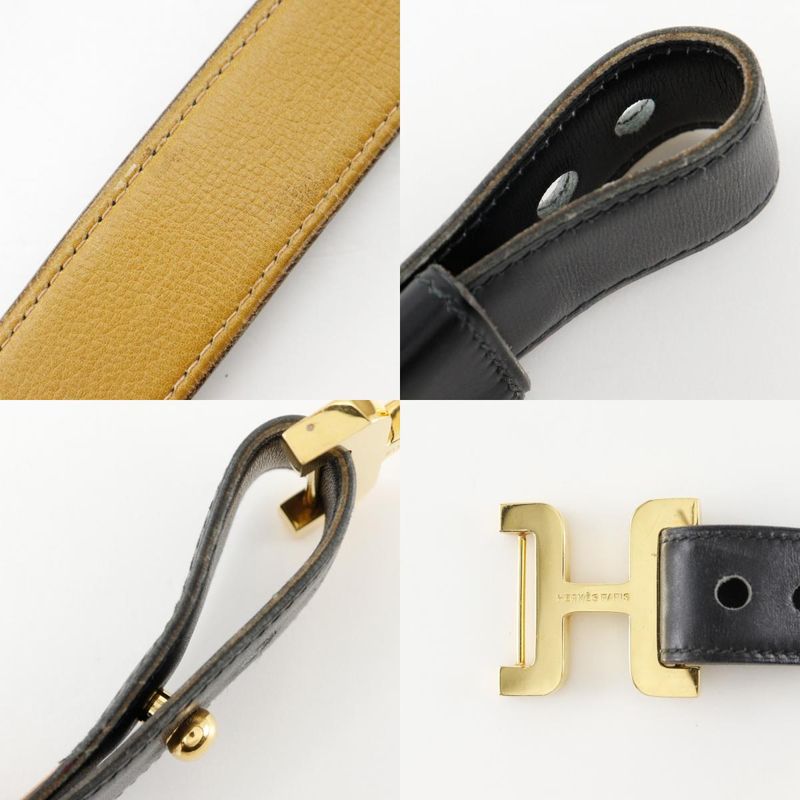 Hermes H Belt Vintage Calf And Gold Plated Black 00G Ladies Belt