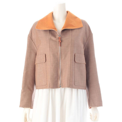 Hermes Cashmere Zip Up High Neck Jacket Orange Beige 34