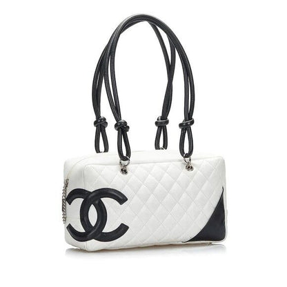 CHANEL Cambon Quilted Ligne Shoulder Bowling Bowler Bag Tote White