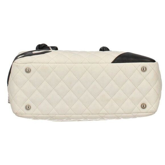 CHANEL Cambon Quilted Ligne Shoulder Bowling Bowler Bag Tote White