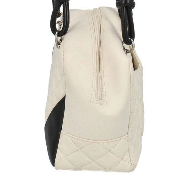 CHANEL Cambon Quilted Ligne Shoulder Bowling Bowler Bag Tote White