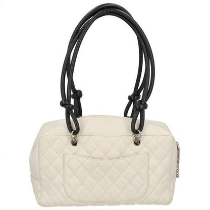 CHANEL Cambon Quilted Ligne Shoulder Bowling Bowler Bag Tote White