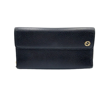 Gucci Interlocking Trifold Leather Black Wallet Gold