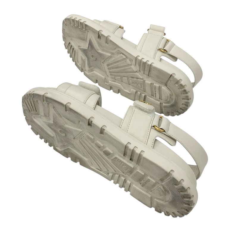 Christian Dioract Sandals Shoes Lambskin Ivory Gold Logo Velcro Strap